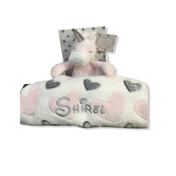 100/% microfibre Rose//Argent Coffret cadeau Plaid 75x75cm Doudou peluche Lisette la Licorne
